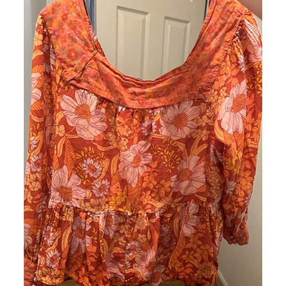 American Eagle Floral Peasant Cotton Blouse M Boho 70s Hippie Retro y2k - Picture 7 of 8